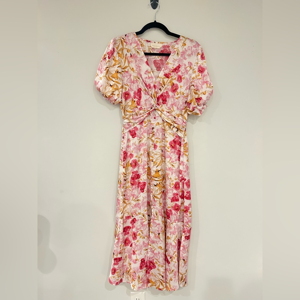 MELLODAY Pink and Cream Floral Midi Dress